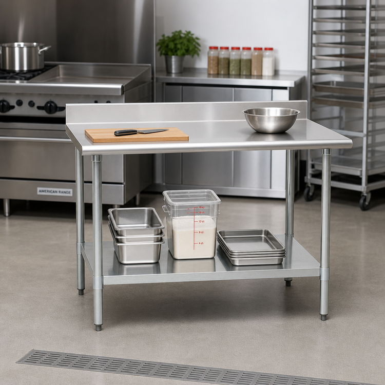 Product image #2 for Eagle Group BlendPort® Budget Series 60" x 24" Stainless Steel Work Table with 4-1/2" Backsplash and Adjustable Undershelf