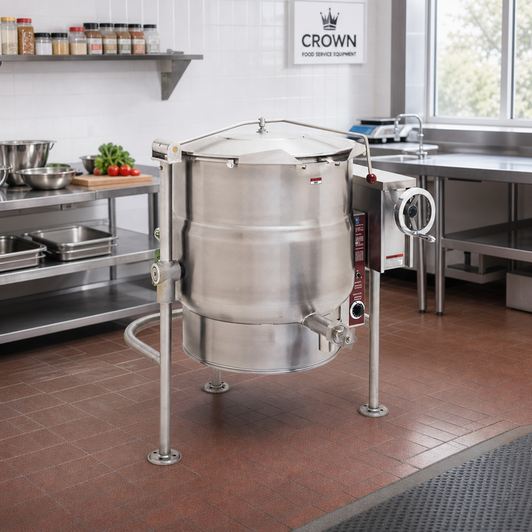 Product image #2 for Crown ELT-60 60 Gallon Electric Tilting Steam Kettle with Tri-Leg Base