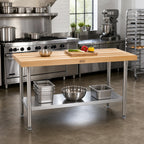 Thumbnail image #2 for John Boos SNS04A 84-Inch x 24-Inch Northern Hard Rock Maple Wood Top Work Table with Stainless Steel Base and Adjustable Undershelf