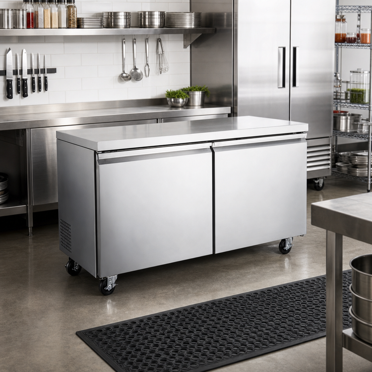 Product image #2 for Omcan Two-Section Reach-In Undercounter Freezer, 12 Cu. Ft., Stainless Steel, 115V