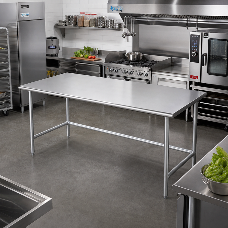 Product image #2 for Advance Tabco 108" x 48" 14 Gauge 304 Stainless Steel Work Table with Galvanized Open Base
