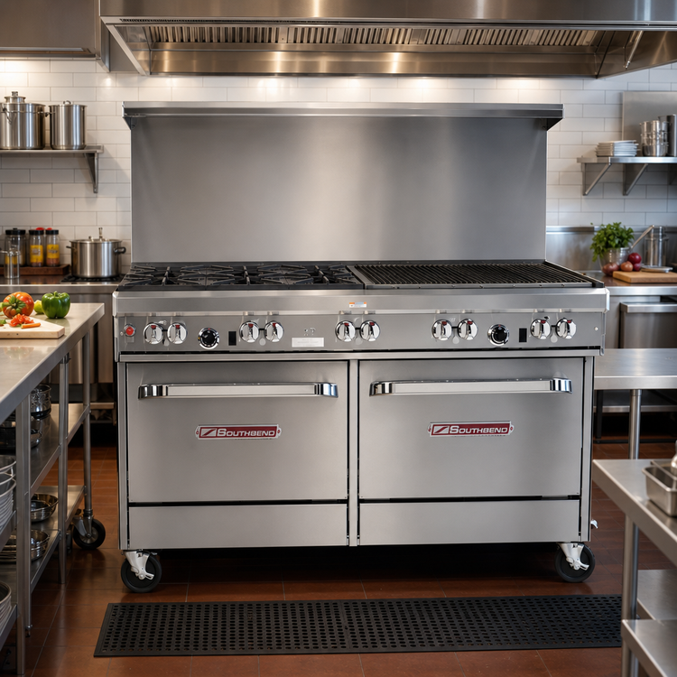Product image #2 for Southbend Ultimate 60-Inch Gas Restaurant Range with 4 Open Burners, 36-Inch Charbroiler and 2 Cabinets