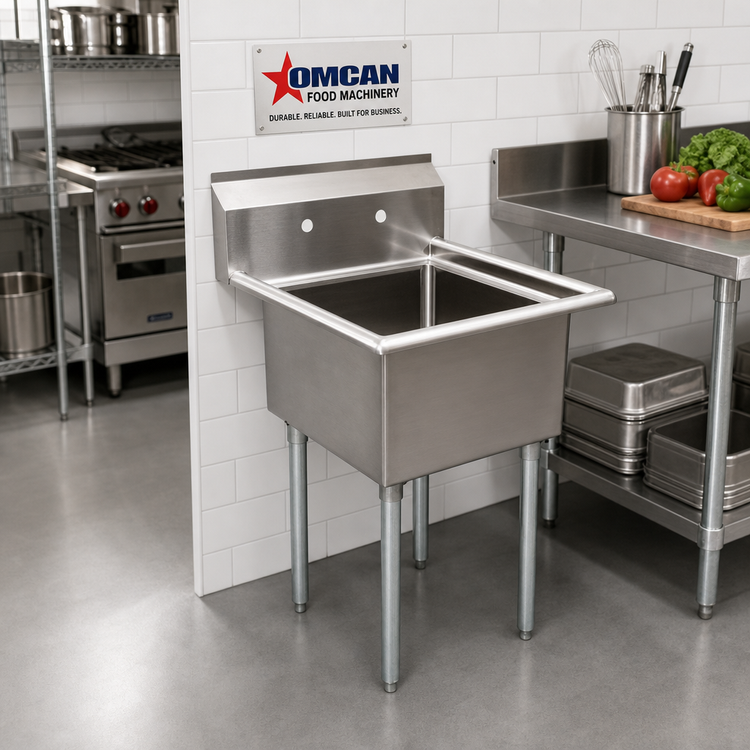 Product image #2 for Omcan USA 1-Compartment Pot Sink with 24 x 24 x 14 Inch Bowl, 304 Stainless Steel, Galvanized Legs, No Drainboard