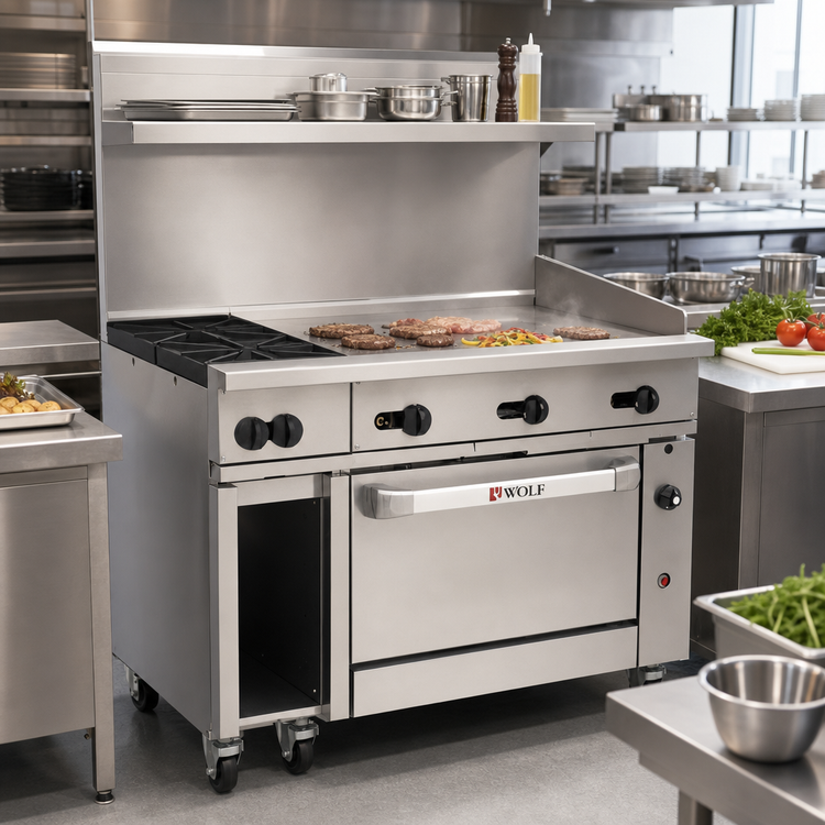 Product image #2 for Wolf Challenger XL 48-Inch Gas Restaurant Range with 2 Open Burners, 36-Inch Griddle, and Convection Oven