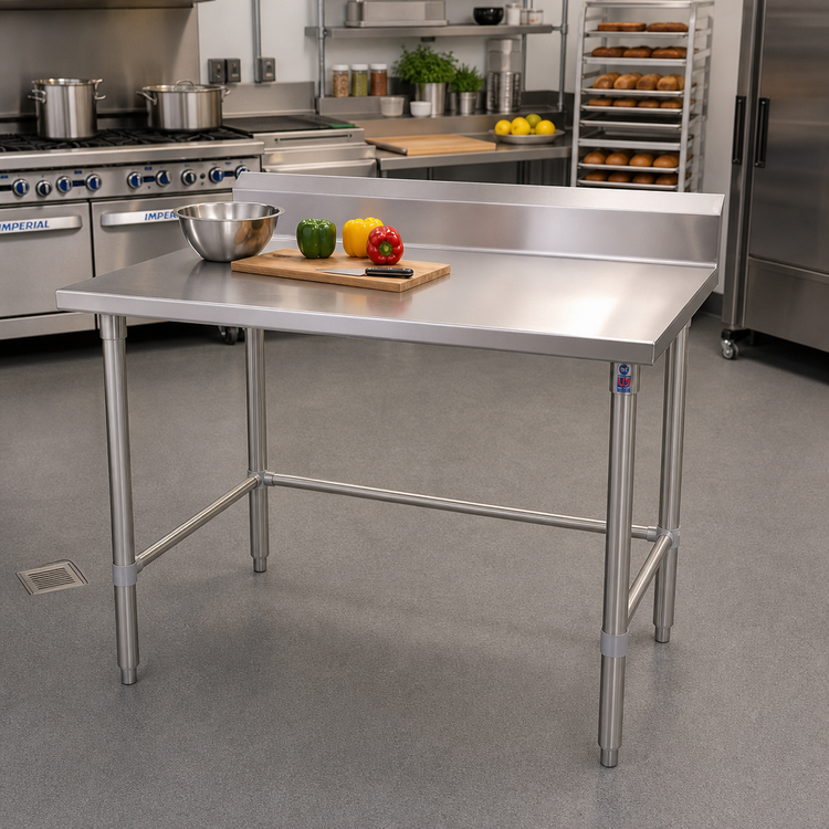 Product image #2 for John Boos Stallion 48-Inch x 30-Inch Stainless Steel Work Table with 5-Inch Backsplash