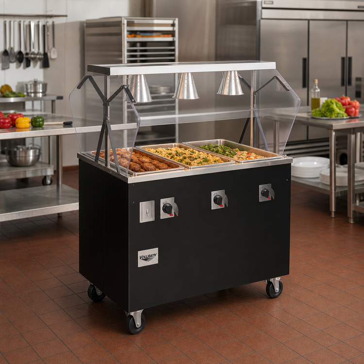 Product image #2 for Vollrath 2-Series Affordable Portable™ Deluxe 4-Well Mobile Hot Food Station with Lighted Breath Guard