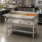 Thumbnail image #2 for Eagle Group DHT3-240-3 48-Inch 3-Well Electric Hot Food Table, Open Base, Dry Wells, 430 Stainless Steel, 240V 3-Phase