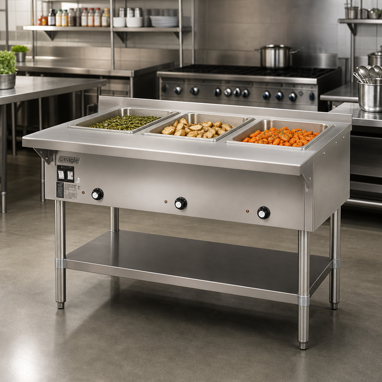 Product image #2 for Eagle Group DHT3-240-3 48-Inch 3-Well Electric Hot Food Table, Open Base, 240V 3-Phase