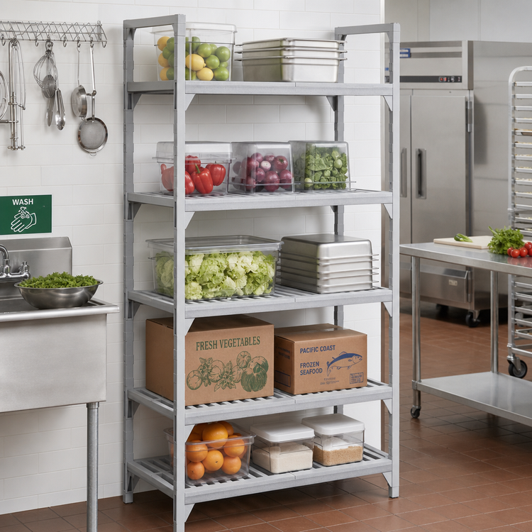 Product image #3 for Cambro Camshelving Premium Vented Shelf Kit, 21" x 36", 5 Shelves, Speckled Gray