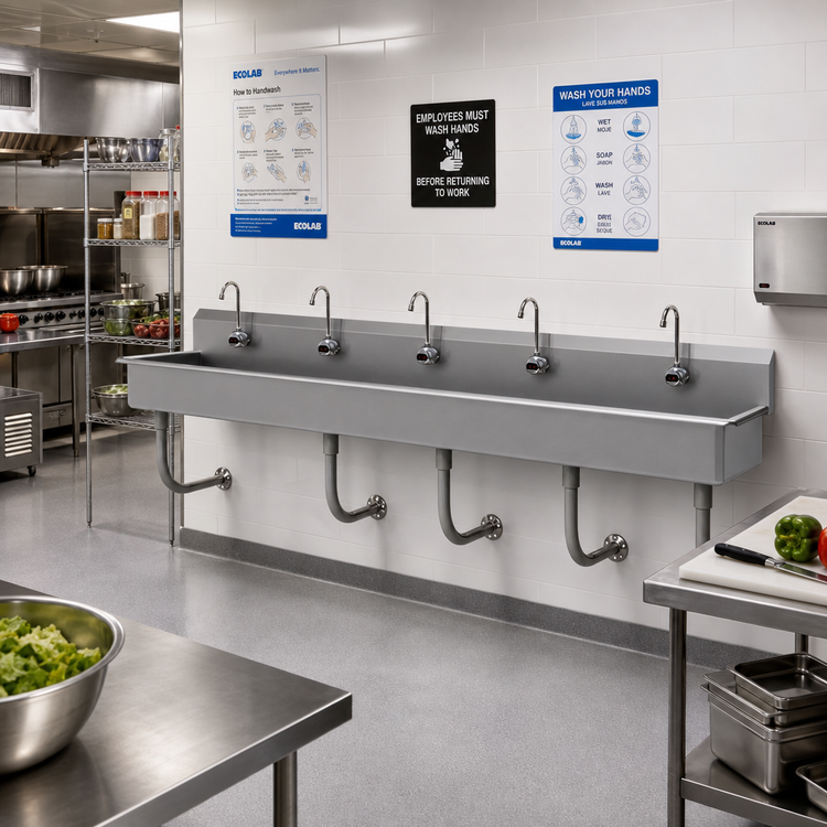 Product image #2 for Advance Tabco 5-Station Wall-Mounted Multiwash Hand Sink with 5 Electronic Faucets, 100 Inches