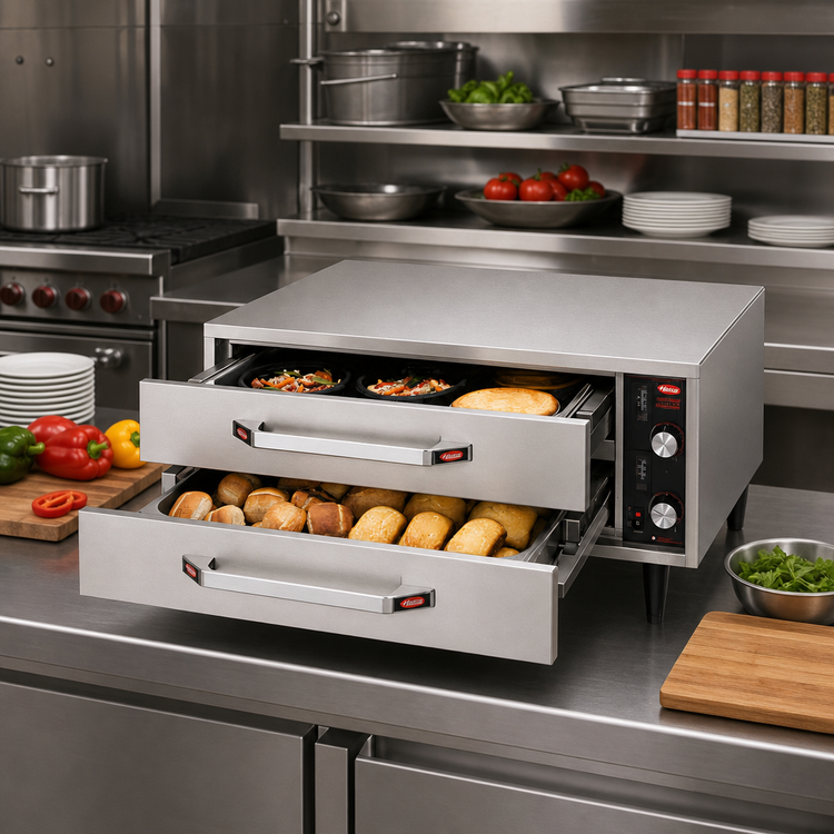 Product image #2 for Hatco HDW-1R2 Freestanding Stainless Steel Split Drawer Food Warmer, 2 Drawers, Thermostatic Controls