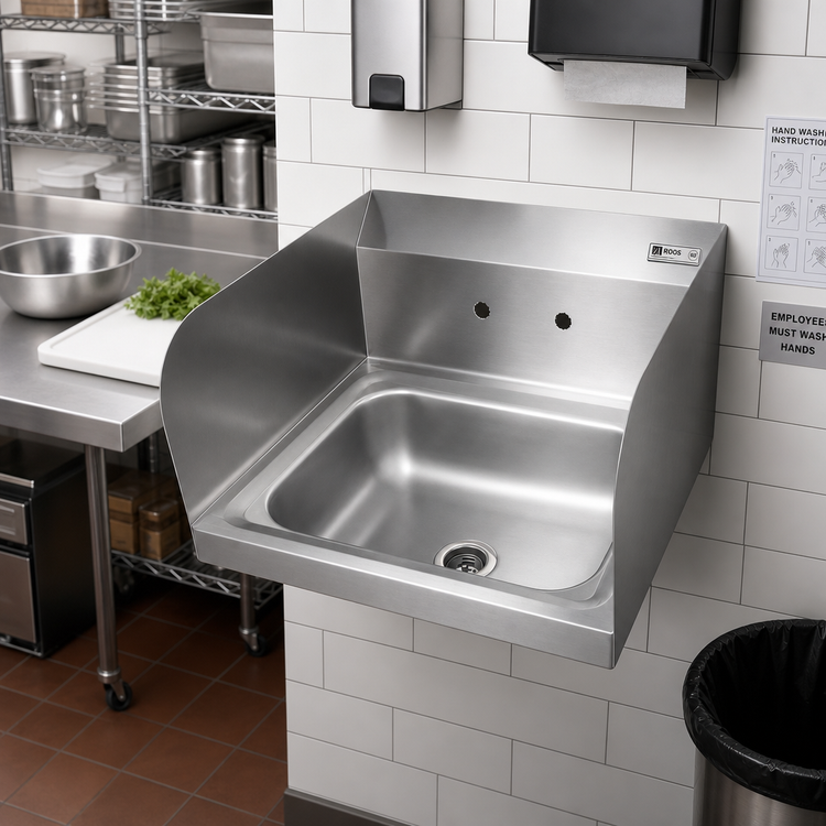 Product image #2 for John Boos Pro-Bowl Wall-Mount Stainless Steel Hand Sink with Left and Right Side Splashes and Basket Drain
