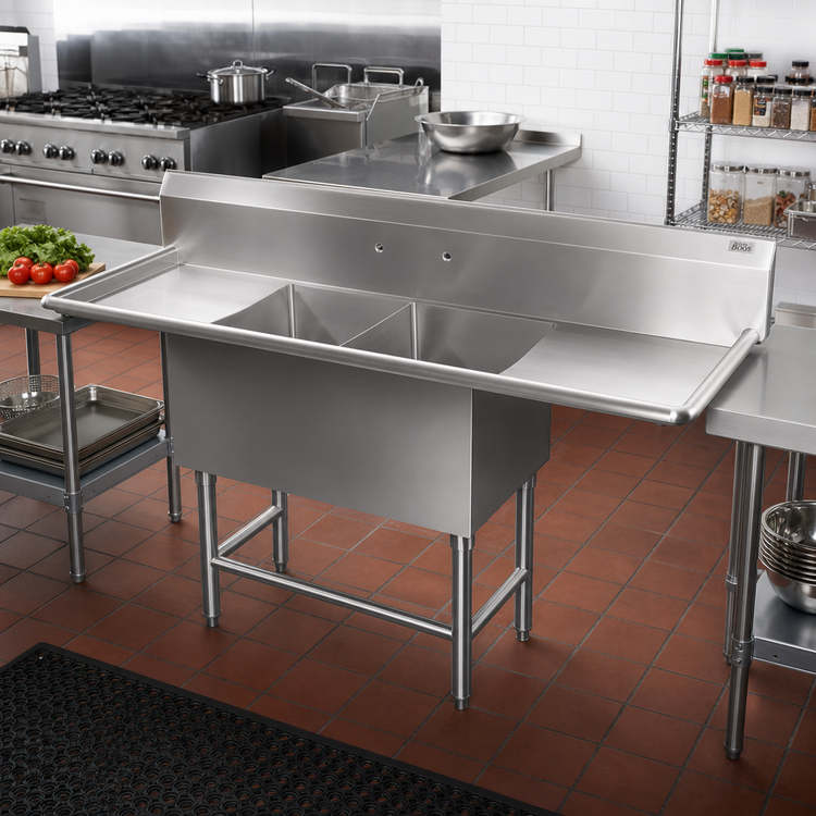 Product image #2 for John Boos Pro-Bowl Freestanding 2-Compartment Stainless Steel Sink with Dual Drainboards