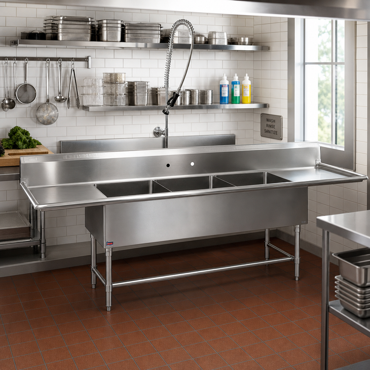 Product image #2 for John Boos Pro-Bowl 3-Compartment Sink with Dual 30-Inch Drainboards, 123-1/4" W x 25-1/2" D