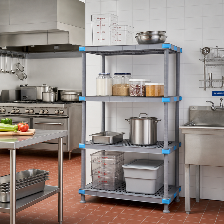 Product image #2 for Millenia Polymer Stationary Starter Shelving Unit, 4-Shelf, 42W x 24D x 86H, Gray