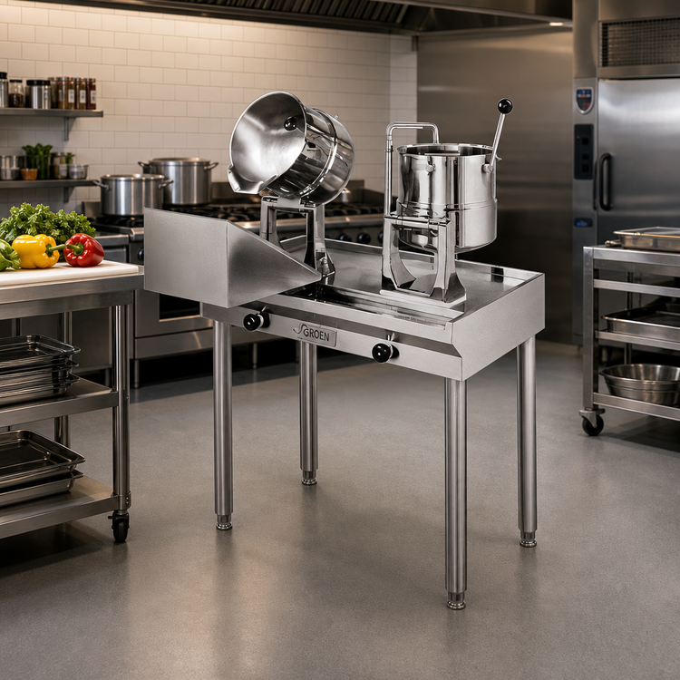 Product image #2 for Groen Direct Steam Kettle Cabinet Assembly with 20-Quart Hand Tilt Kettle on 20-Inch Stainless Steel Stand