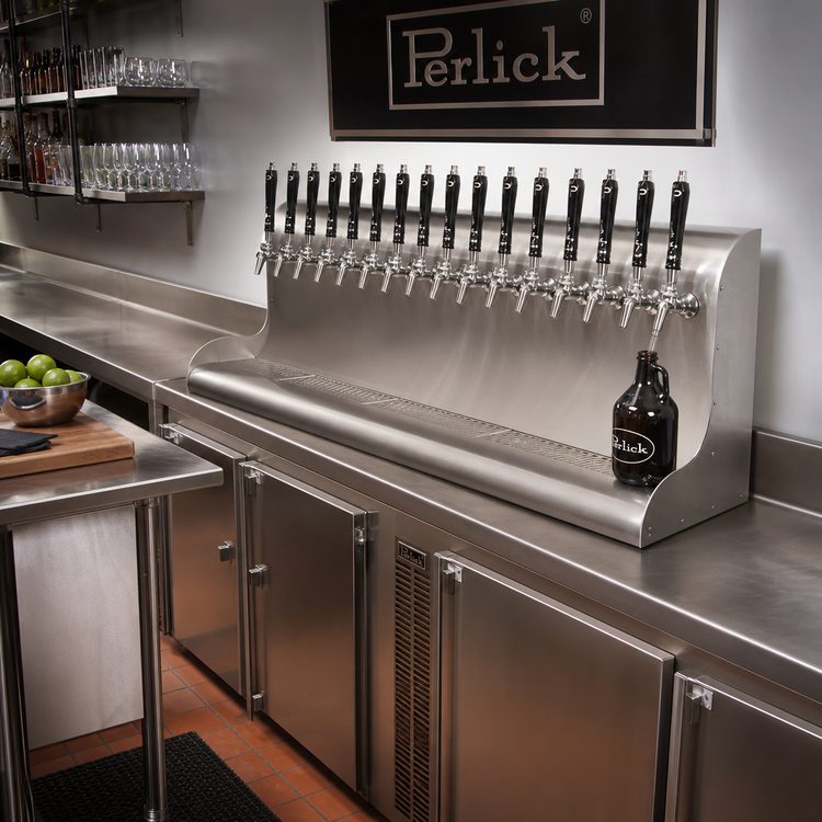Product image #2 for Perlick 15-Faucet Wall-Mount Glycol-Cooled Modular Draft Beer Dispensing Tower, Rear Lead-Out