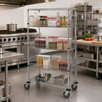 Thumbnail image #2 for Quantum M1848BC6C Mobile Chrome Basket Storage Unit with 3 Adjustable Baskets, 2 Wire Shelves, and Casters, 48 x 18 x 69 Inches