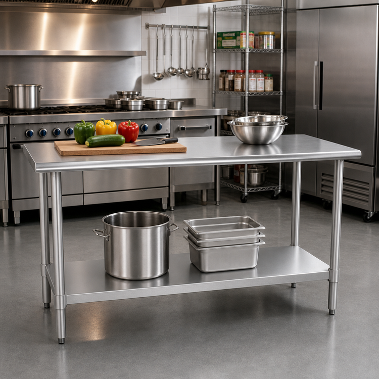 Product image #2 for Advance Tabco Special Value Series 60-Inch x 18-Inch 430 Stainless Steel Work Table with Undershelf