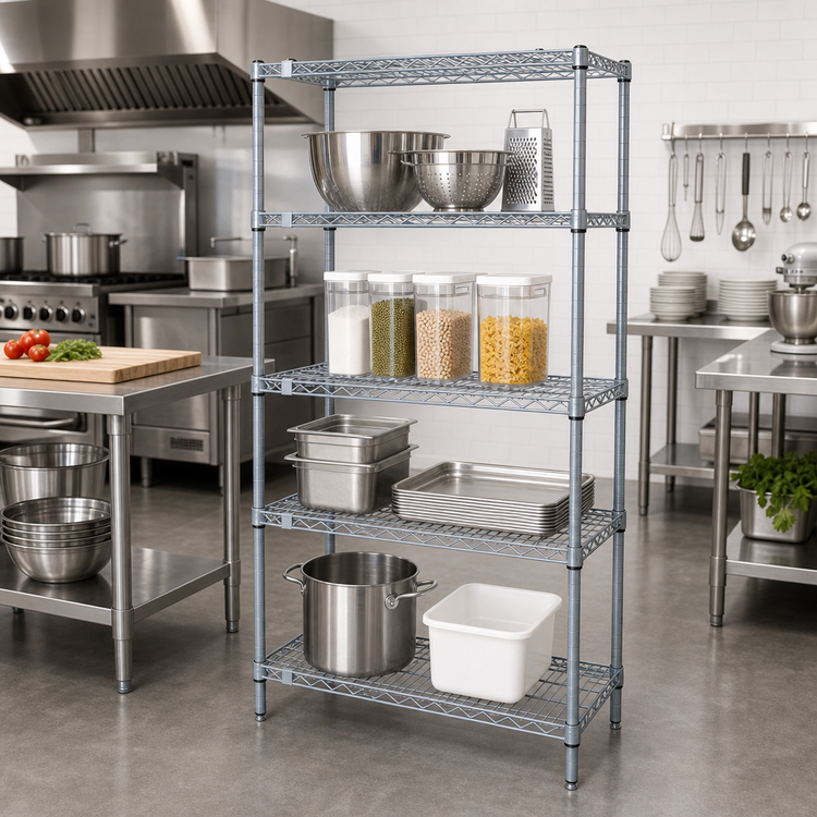 Product image #2 for Quantum Gray Epoxy Antimicrobial Wire Shelving Starter Kit, 24"W x 18"D x 74"H, 4 Shelves