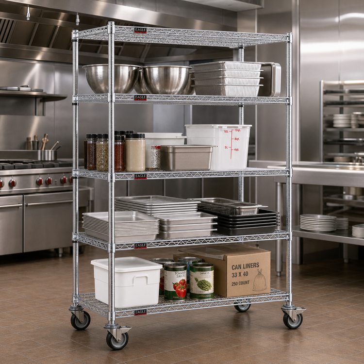 Product image #2 for EAGLEbrite 4-Tier QuadTruss Wire Shelving Dolly Truck, 48 x 24 Inches, Zinc Finish, Swivel/Brake Casters