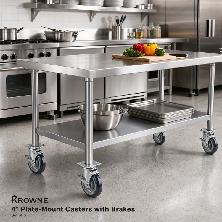 Product image #2 for Krowne 4-Inch Plate-Mount Casters with Brakes, Set of 6
