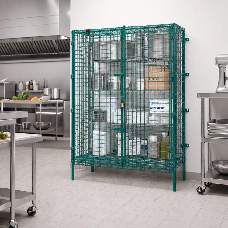 Product image #2 for EagleGard Stationary Wire Security Cage, 63-1/4W x 33-1/4D x 67H, 2-Door, Blue Green Hybrid Epoxy Finish