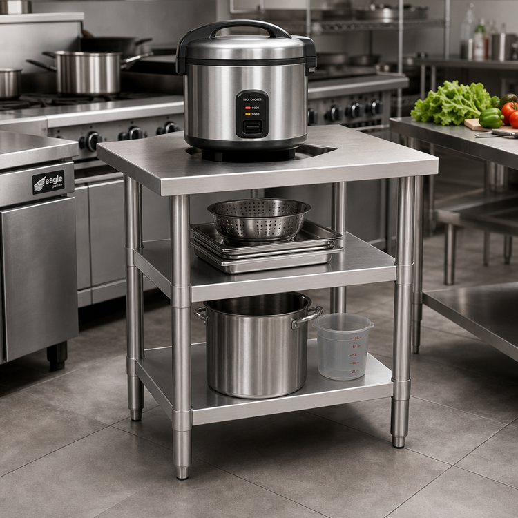 Product image #2 for Eagle Group 24-Inch Rice Cooker Equipment Stand with Cutout, 16-Gauge Stainless Steel Top and Dual Adjustable Undershelves