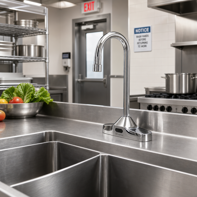 Product image #2 for ChekPoint Electronic Touchless Deck Mount Faucet with 4-Inch Centers and Rigid Gooseneck Spout