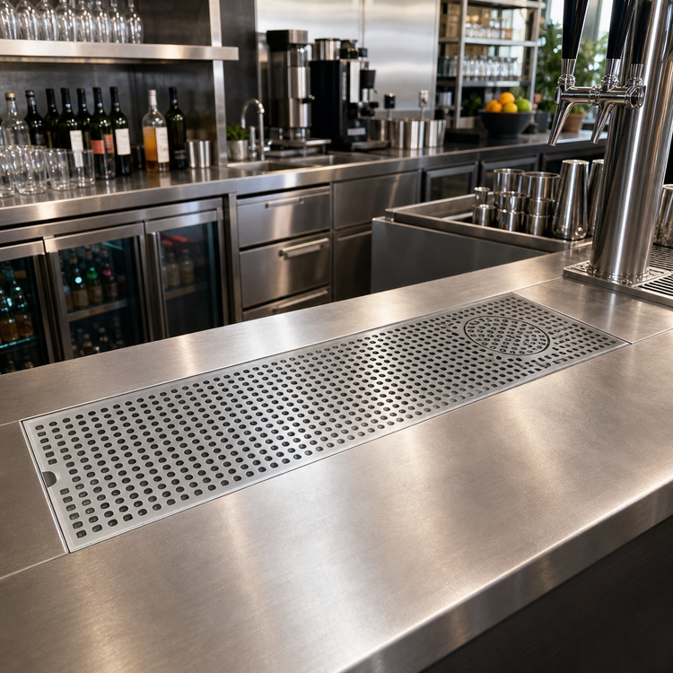 Product image #2 for 39-Inch Surface Mount Stainless Steel Drip Tray Trough with Integral Glass Rinser
