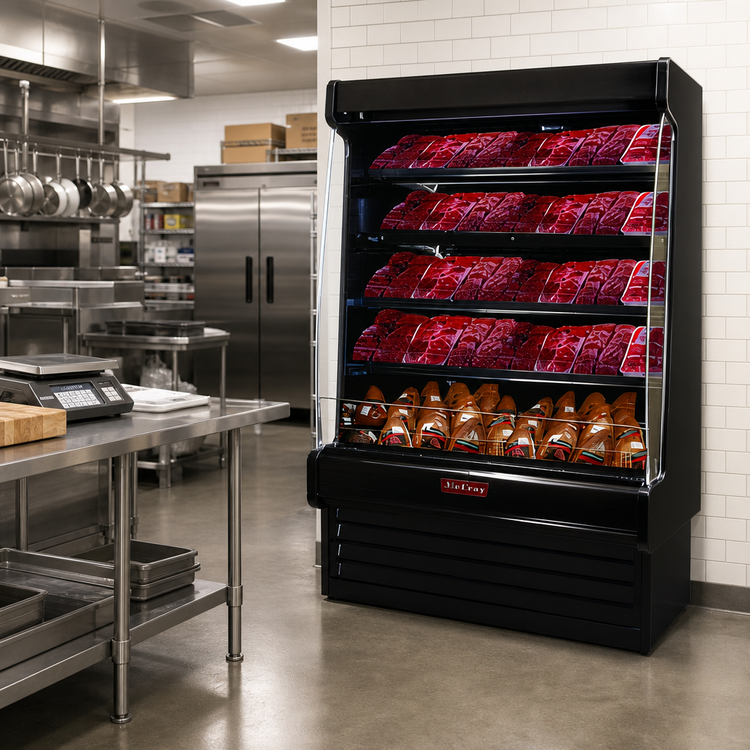 Product image #2 for Howard-McCray 35E Series Packaged Meats Open Merchandiser, 51" Wide, 78-1/2" High, 4-Tier LED Shelves, Self-Contained Refrigeration, Black