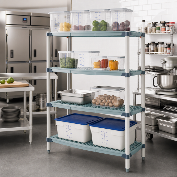 Product image #2 for MetroMax i All-Polymer Stationary Starter Shelving Unit, 48W x 18D x 63H, 4 Open Grid Shelves