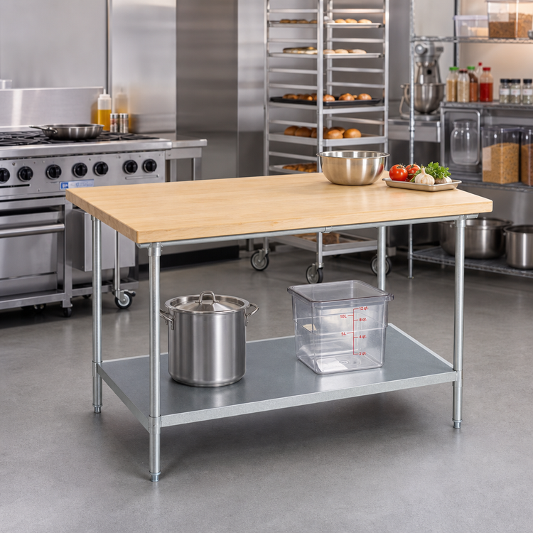 Product image #2 for 48 Inch x 36 Inch Maple Top Work Table with Galvanized Base and Adjustable Undershelf