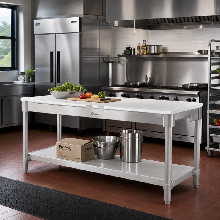 Product image #2 for New Age 96 Inch x 30 Inch Poly Top Work Table with Open Aluminum Base