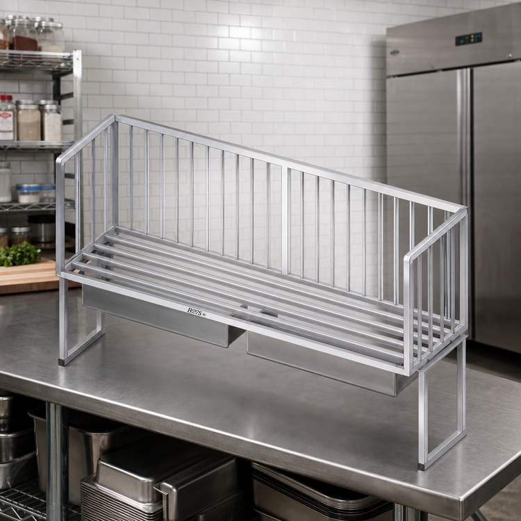 Product image #2 for John Boos 96-Inch x 20-Inch Aluminum Table-Mount Meat Boat Rack