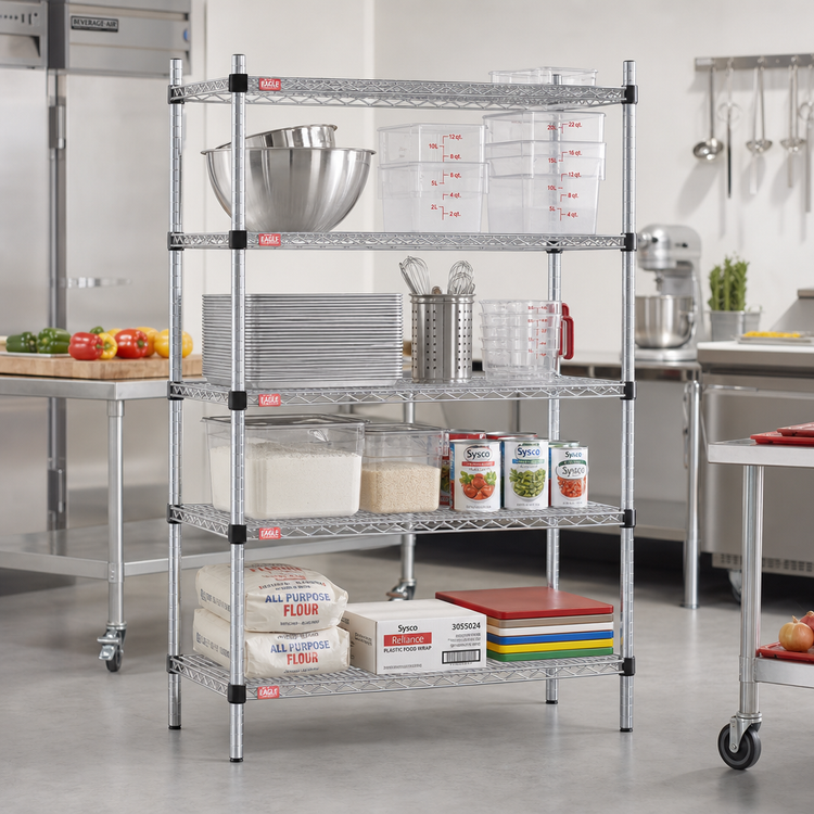 Product image #2 for EAGLEbrite Quad-Adjust 4-Tier Starter Wire Shelving Unit, 48-Inch W x 18-Inch D x 74-Inch H, Zinc Finish