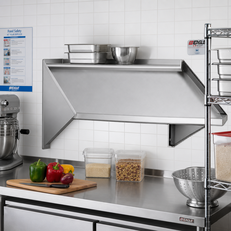 Product image #2 for Eagle Group Wall-Mounted Solid Slanted Rack Shelf with Right-Side Drip Tube, 42 x 21 Inches, 304 Stainless Steel