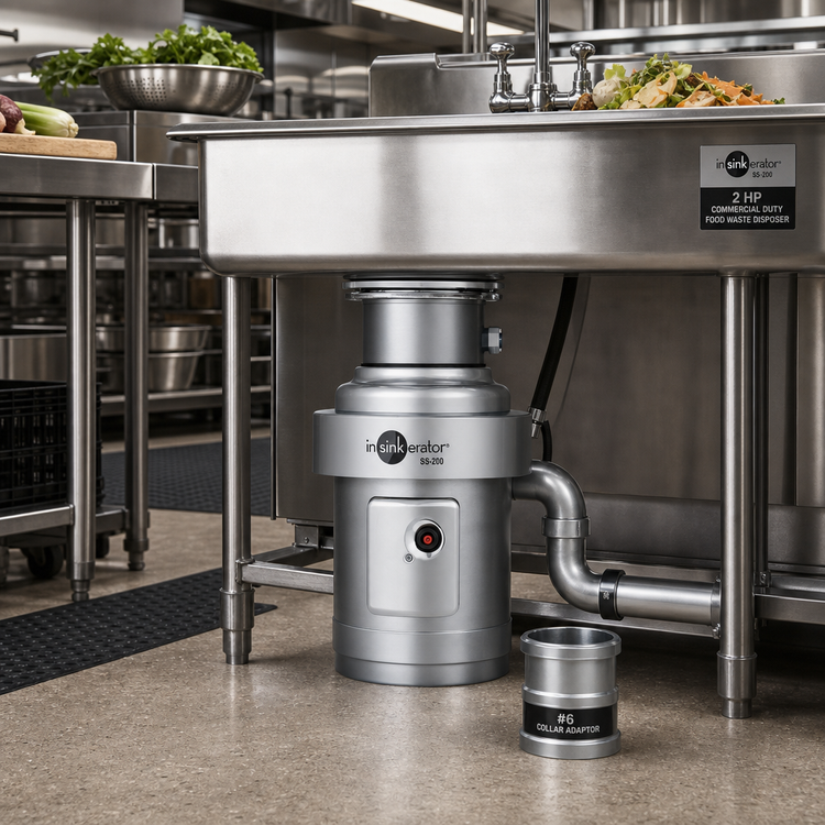 Product image #2 for 2 HP Commercial Trough-Mount Food Waste Disposer Package with 6-5/8-Inch Inlet and #6 Collar Adaptor