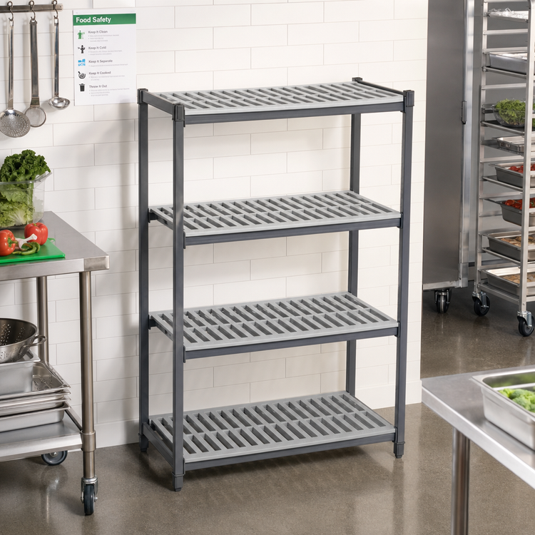 Product image #2 for Cambro Camshelving Basics Plus 21 Inch x 36 Inch 4-Shelf Vented Shelf Kit, Brushed Graphite