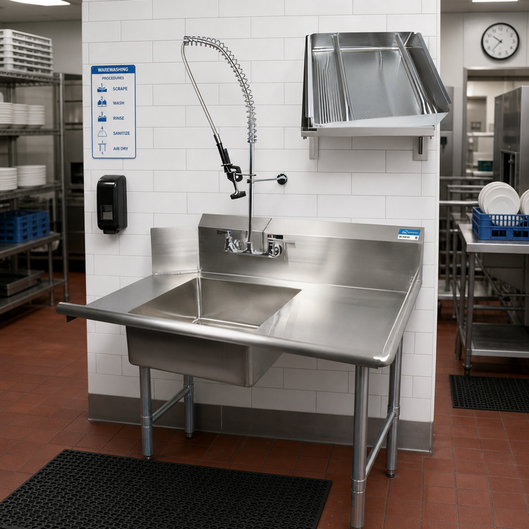 Product image #2 for BK Resources 26-Inch Straight Right-to-Left Soiled Dish Table with Pre-Rinse Package