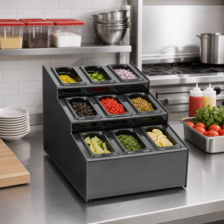 Product image #2 for Vollrath 9-Section Countertop Condiment Caddy with 9 Included 1/9 Size Pans
