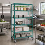 Thumbnail image #2 for Quantum M2448P46-5 Mobile Wire Shelving Cart, 48"W x 24"D x 69"H, 5 Shelves, Green Epoxy Finish