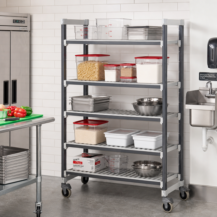 Product image #2 for Cambro Camshelving Elements XTRA 5-Shelf Vented Mobile Starter Unit, 18 x 48 x 70-1/4 Inches, Speckled Gray