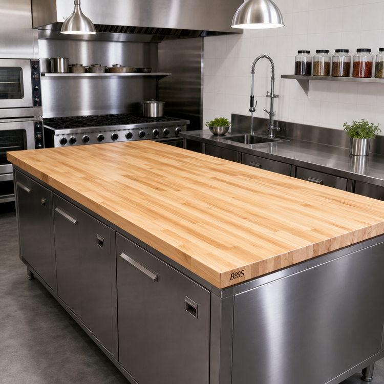 Product image #2 for John Boos Boos Block 132-Inch x 42-Inch Blended Edge Grain Maple Kitchen Countertop with Varnique Finish