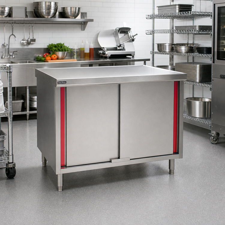 Product image #2 for Spec-Master Marine Series Enclosed Work Table with Sliding Doors, 48 W x 30 D, 14/304 Stainless Steel Top