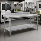 Thumbnail image #2 for Eagle Group Spec-Master T3684SEM-BS Stainless Steel Work Table, 84 x 36 in., 14-Gauge Top, 4-1/2 in. Backsplash, Adjustable Undershelf