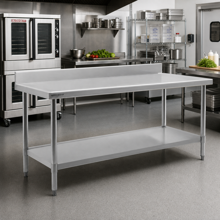 Product image #2 for Spec-Master Marine Series 84 In. x 36 In. Stainless Steel Work Table with 4-1/2 In. Backsplash and Adjustable Undershelf