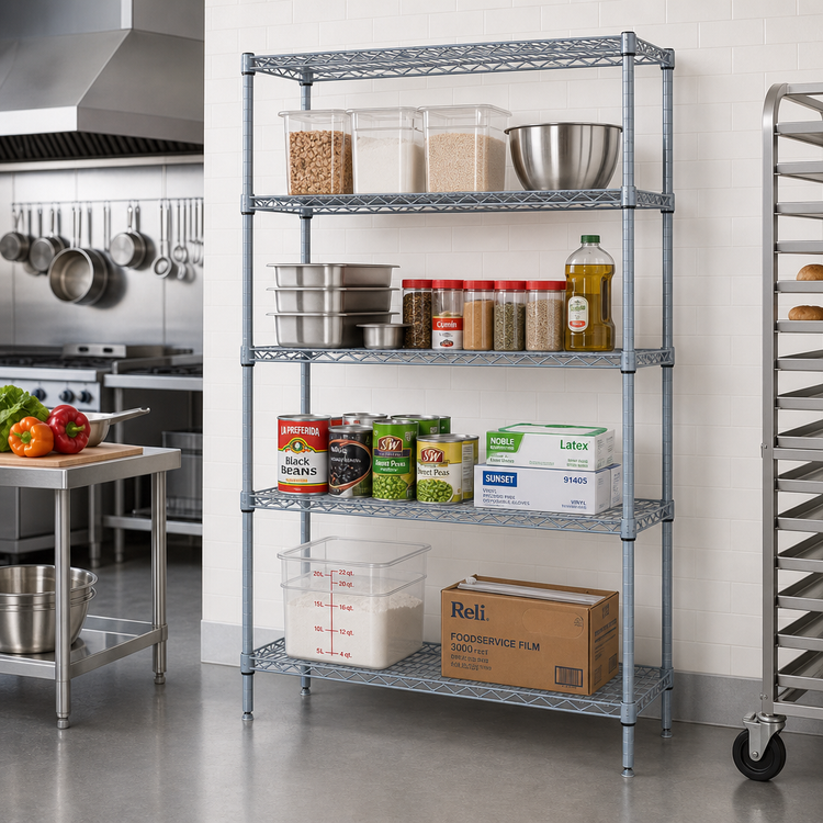 Product image #2 for Quantum 72-Inch W x 12-Inch D x 86-Inch H Wire Shelving Starter Kit, 4 Shelves, Gray Epoxy Antimicrobial Finish