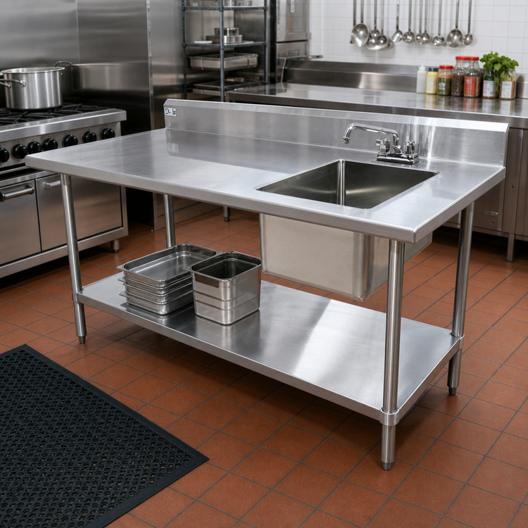 Product image #2 for 60-Inch x 30-Inch Stainless Steel Sink Work Table with Right-Hand Sink