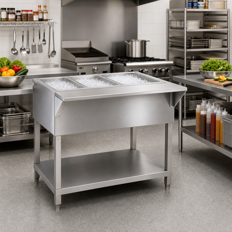 Product image #2 for Klinger's Trading Stationary 4-Pan Ice-Cooled Stainless Steel Cold Pan Table